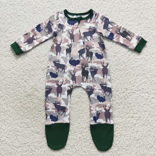 Camo deer hunting baby boy footie sleeper zipper PJs