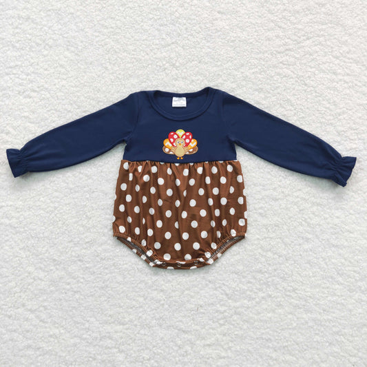 navy blue turkey embroidery baby girl bodysuit