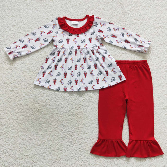 christmas clothing girl outfit pants set-lobster duck print