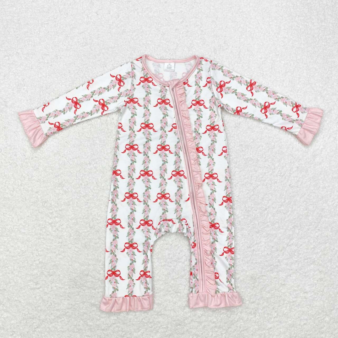 red coquette baby girl Christmas bamboo sleeper