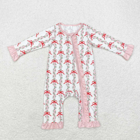 red coquette baby girl Christmas bamboo sleeper