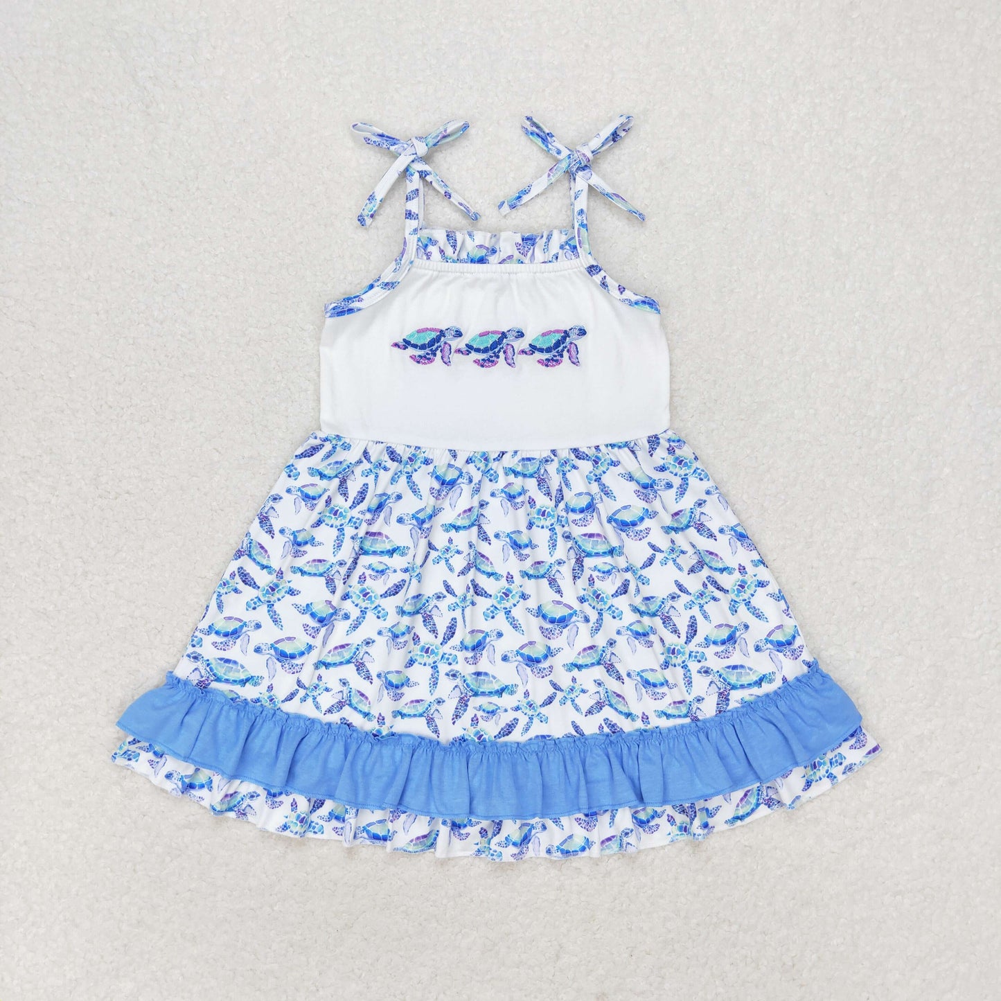 suspender embroidery sea turtle dress blue