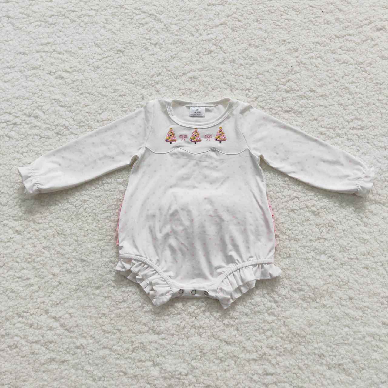 Christmas tree embroidery toddler girl ruffle bubble