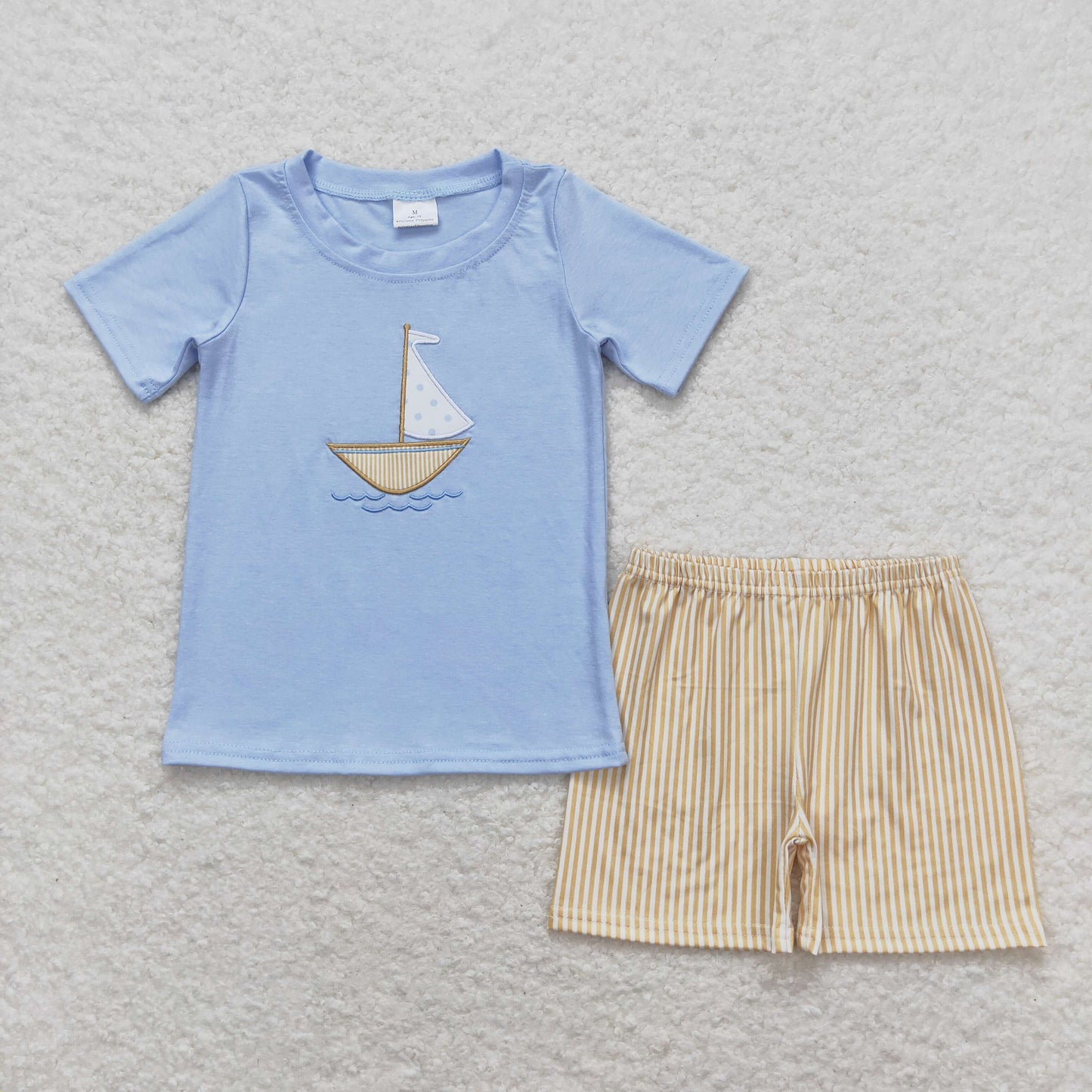embroidery sailboat shorts set baby boy clothes