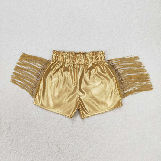 gold leather fringe shorts