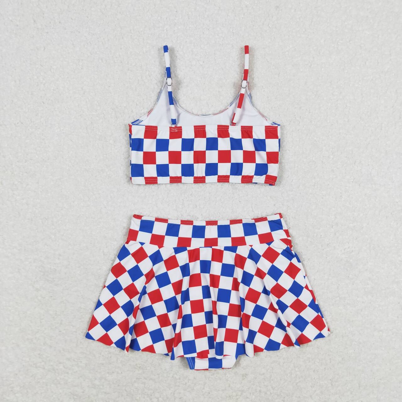 red white blue checkere girl patriotic two piece swimsuit