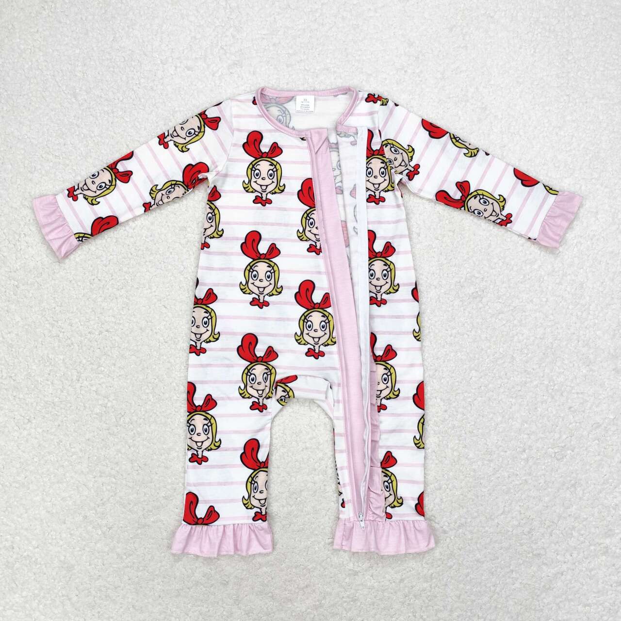 Christmas bamboo zipper romper pink