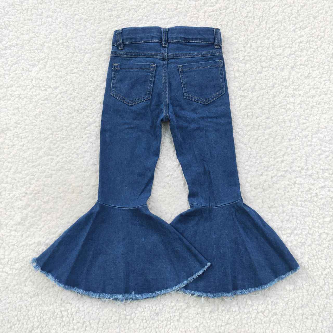 Dark blue denim flare pants girls jeans