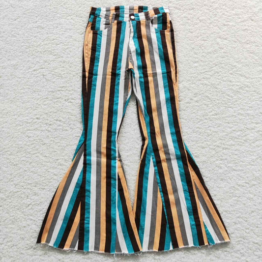 adult ladies lined stripe denim bell bottom pants trousers