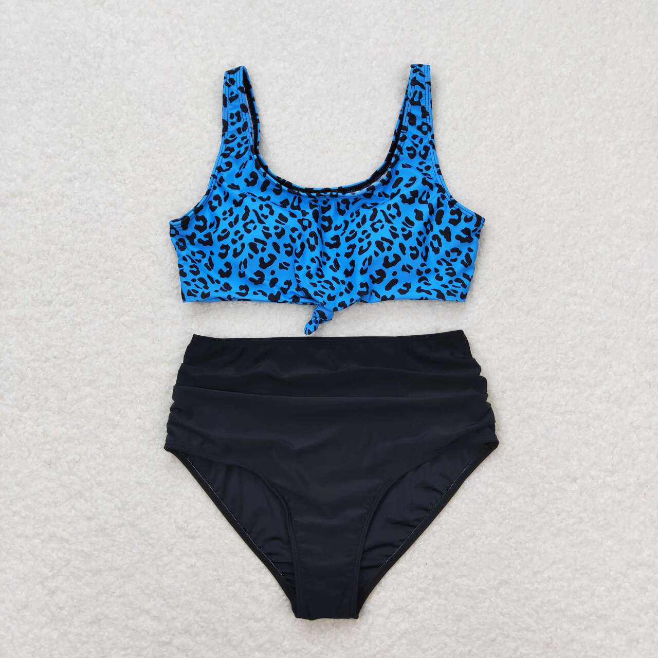 adult clothes woman two piece swimsuit bikini blue leopard