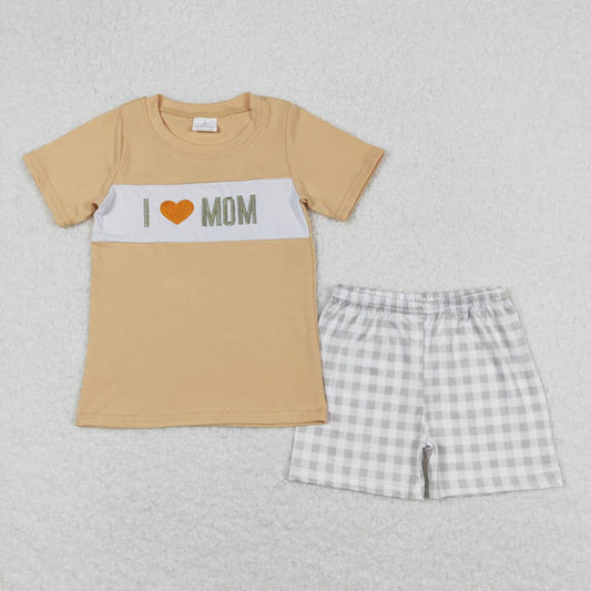 baby boy clothes i love mom embroidery shorts set