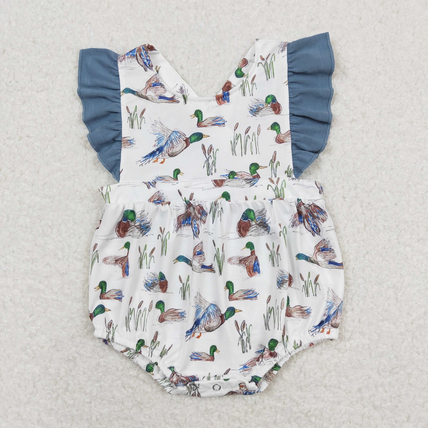 duck print cross back baby girl bubble