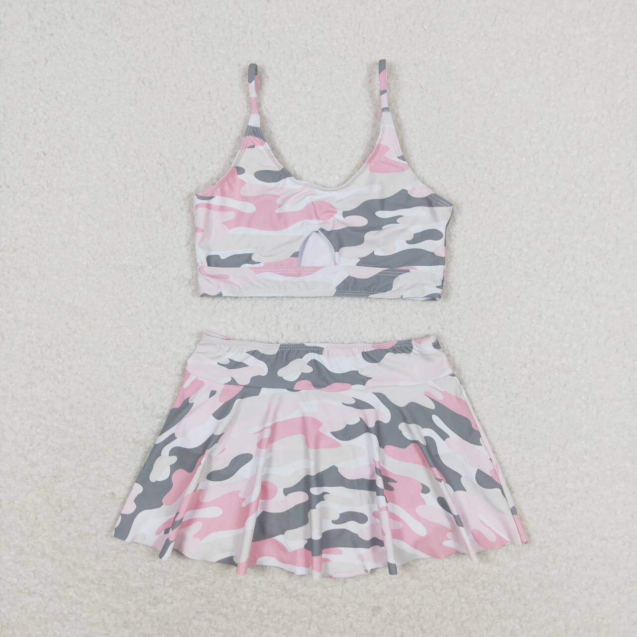 pink camo two pieces girl swimsuit