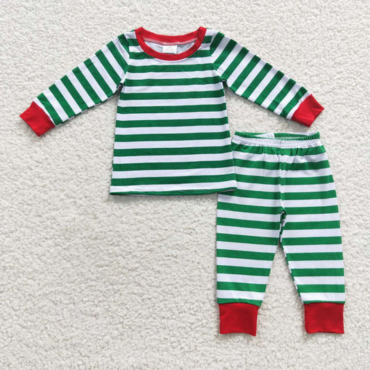 cotton green stripe boys christmas pajama set
