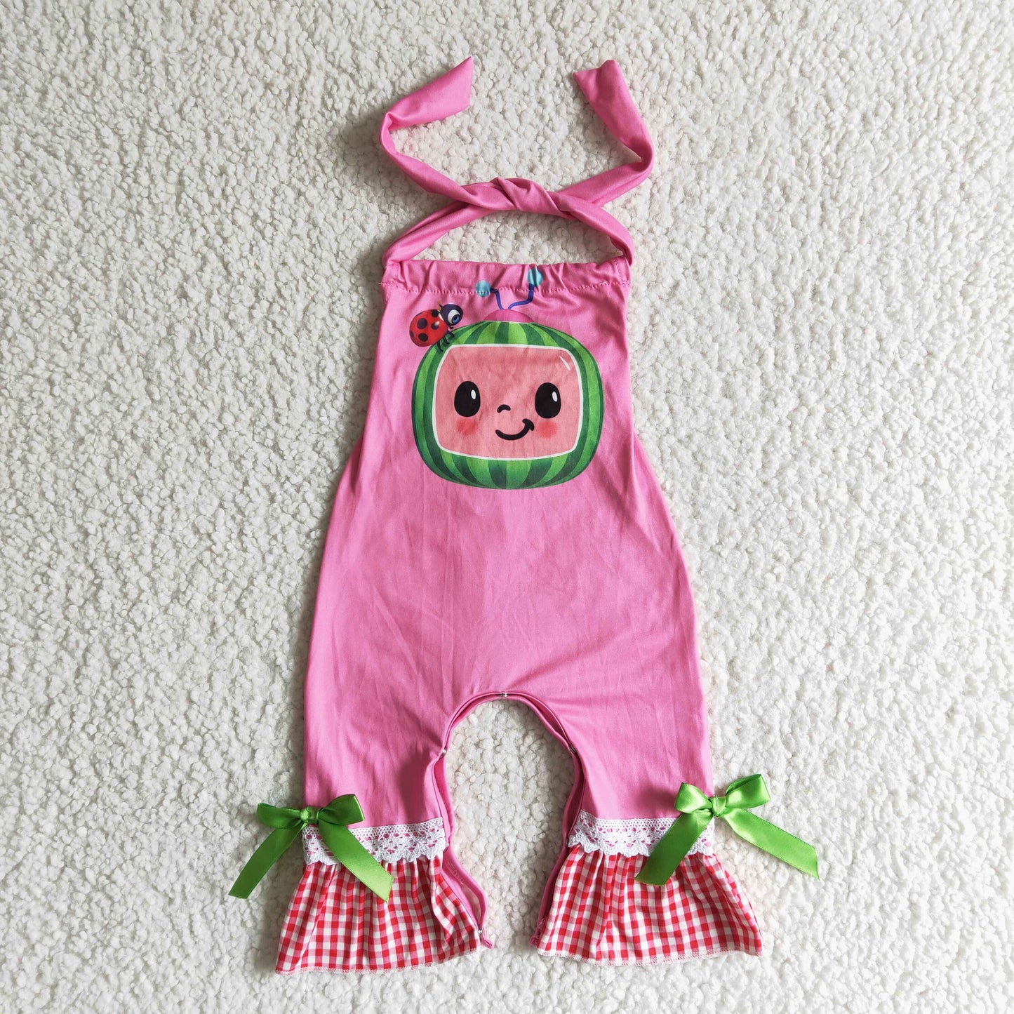 cartoon watermelon pink halter romper