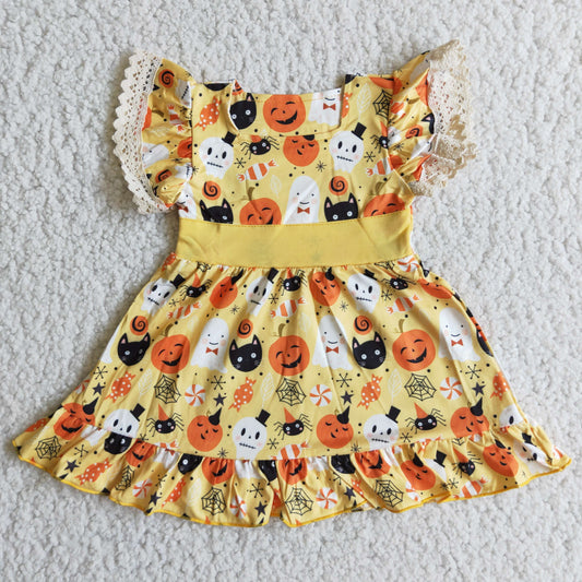 boo spider pumpkin girl halloween dress