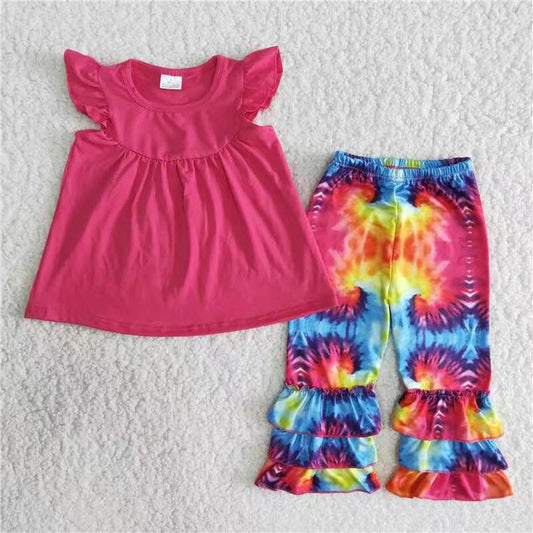 tie dye ruffle pants set