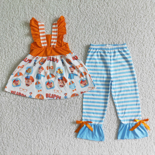 Bli*pi orange blue pants set