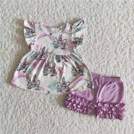 unicorn shorts set girl summer outfit