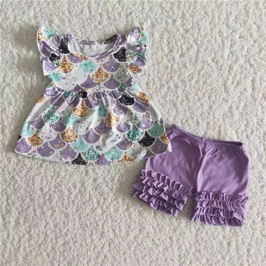 mermaid scales shorts set girl summer outfit