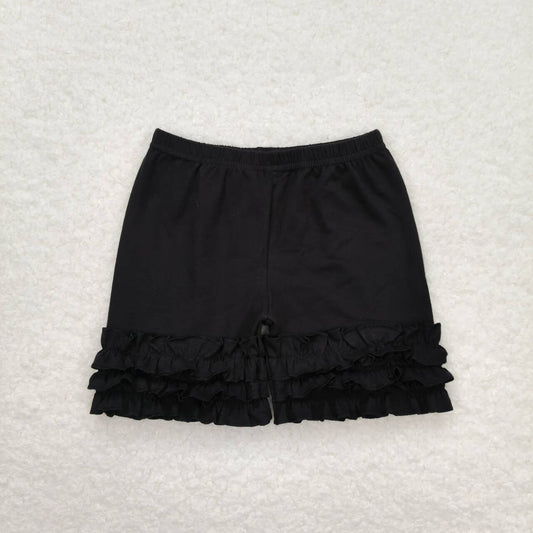 Cotton solid black ruffle shorts