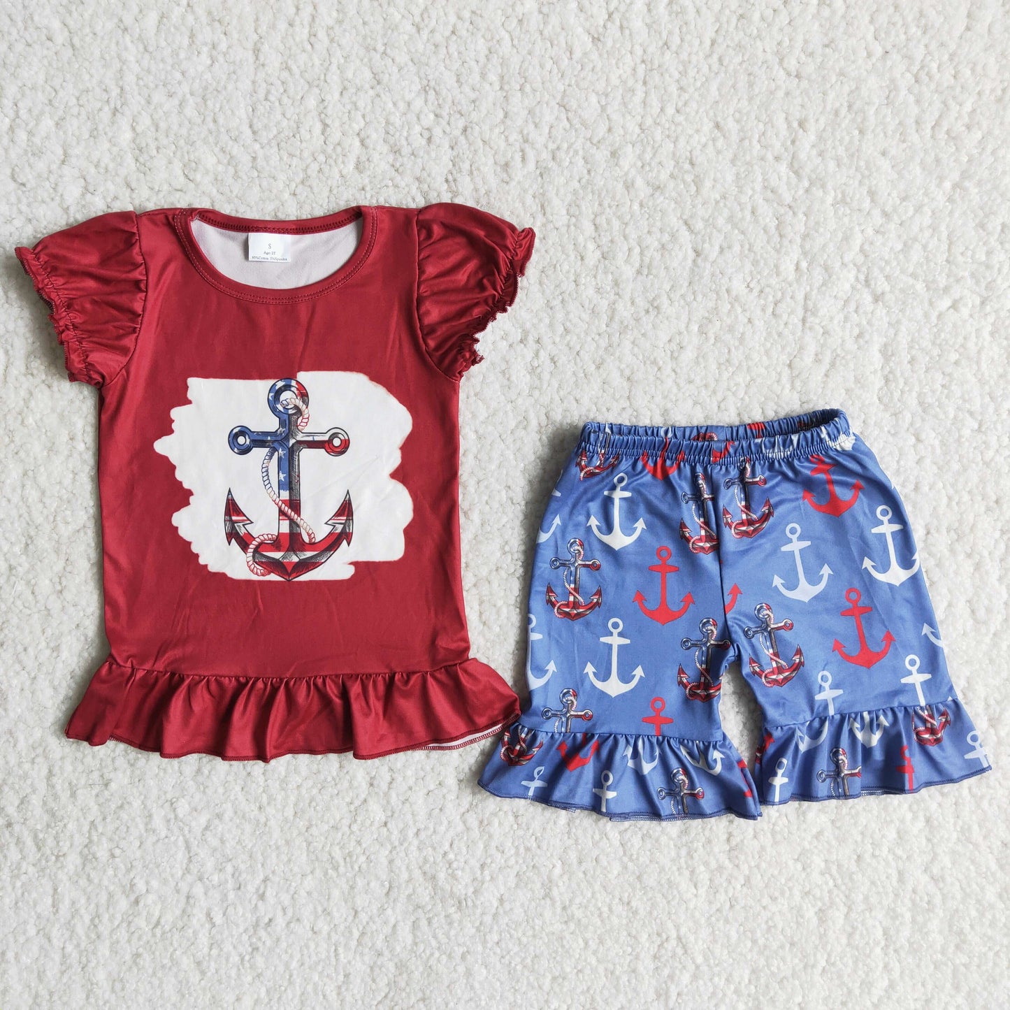patriotic anchor shorts set girl clothing
