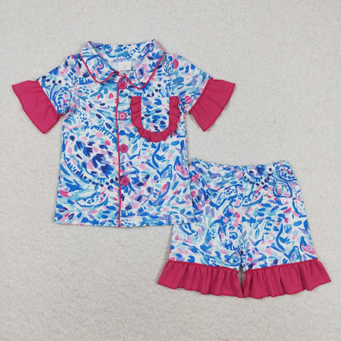 watercolor lily shorts pajama summer kids sleepwear