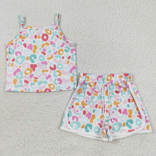 rainbow leopard outfit girl's shorts set with bow