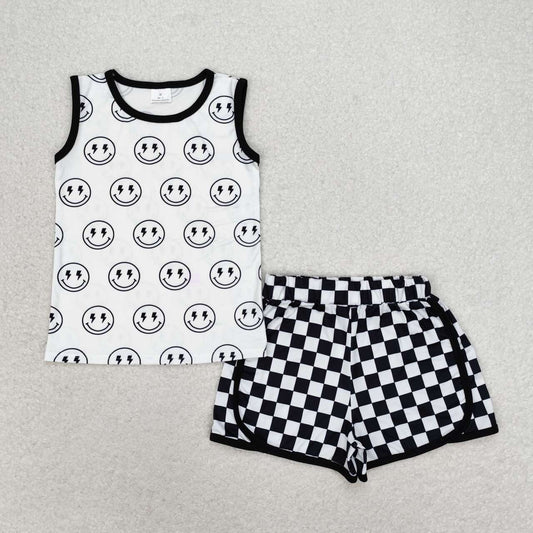 Sleeveless smile top checkered shorts boys clothes