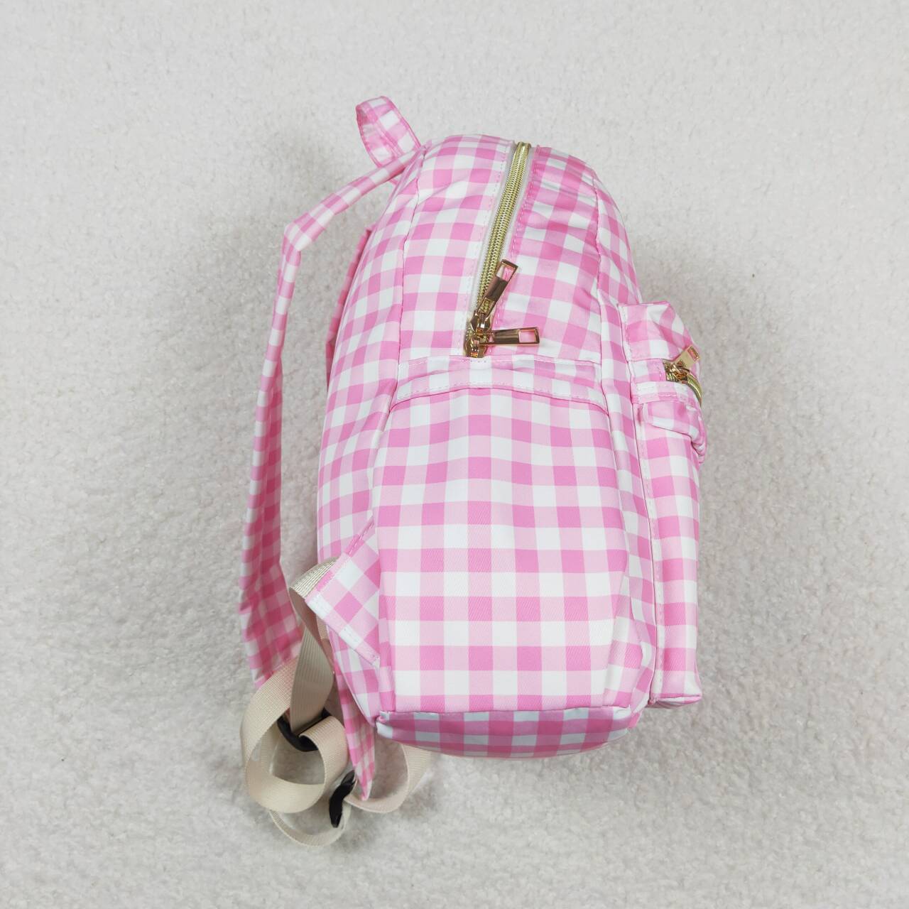 pink plaid kids backpack school bag