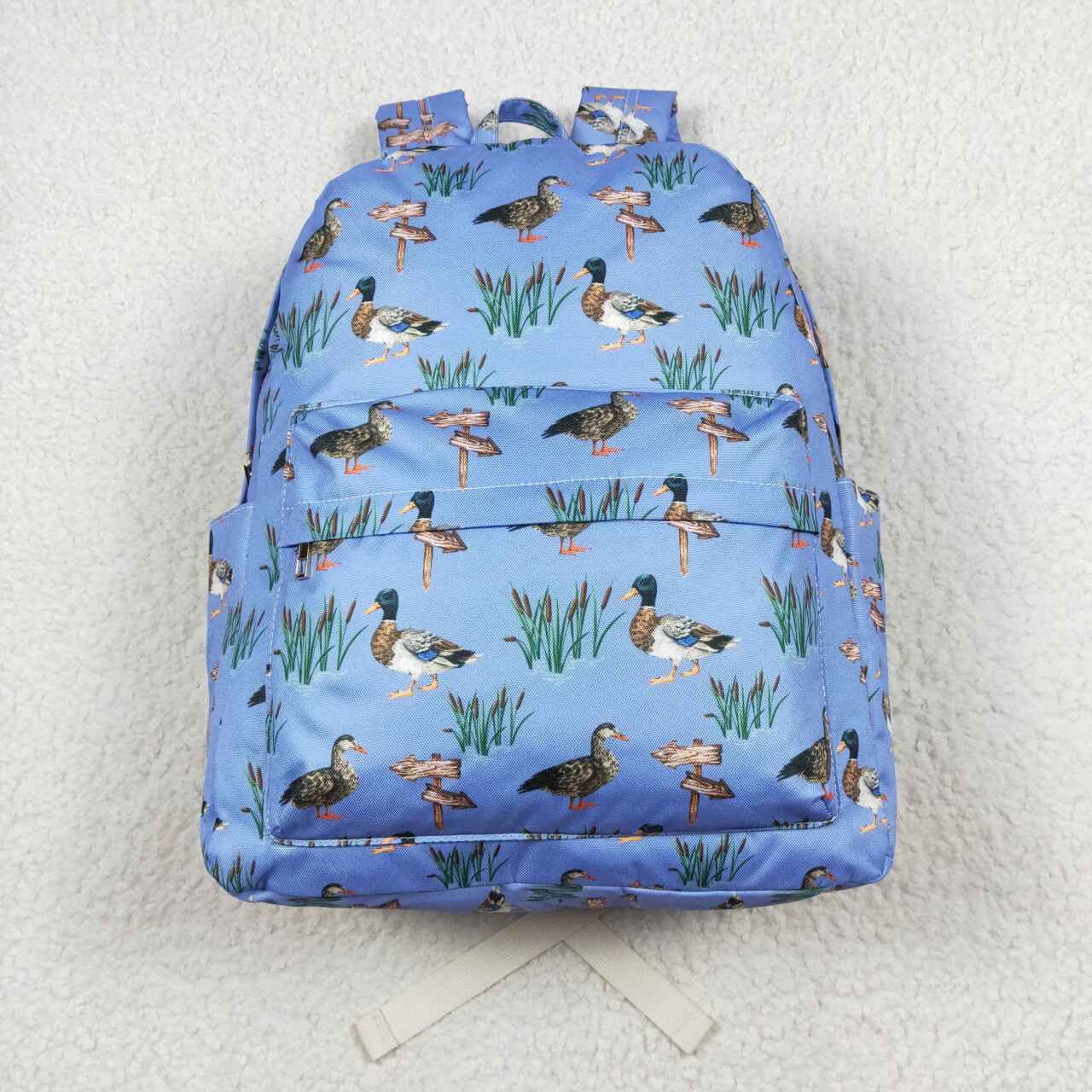 duck print children backpack blue bag