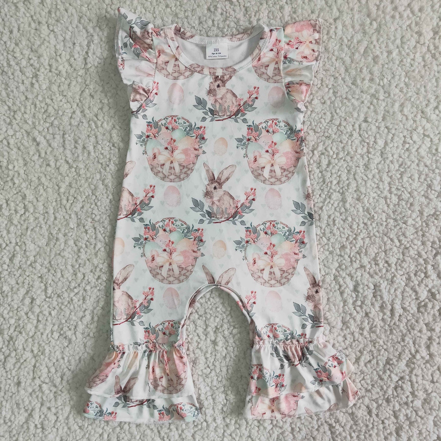 rabbit and egg basket baby girl easter romper