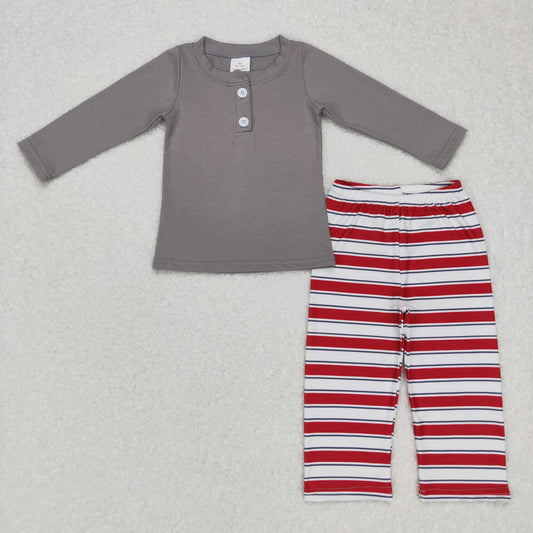 gray cotton top stripe straight pants set boys clothing