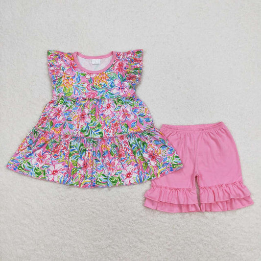 summer flower twirl tunic shorts set