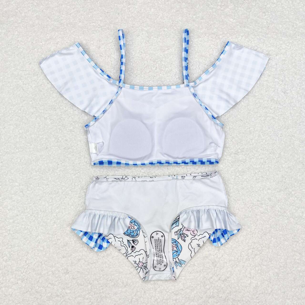 blue plaid floral two piece swimsuit girls swimwear