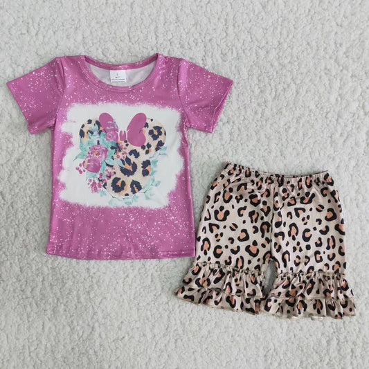 girl summer clothes cartoon leopartd shorts set