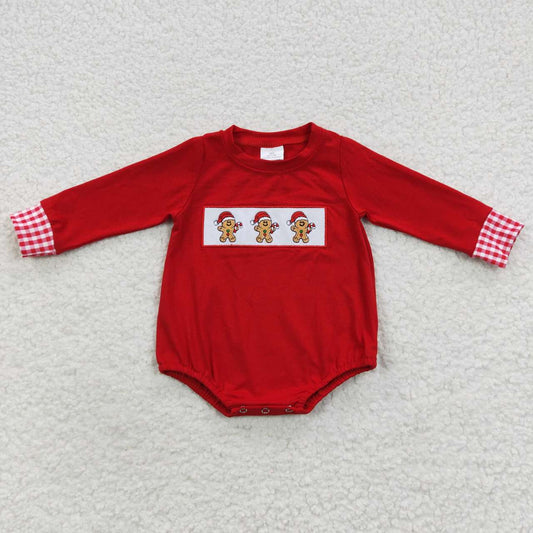 Red cotton christmas gingerbread embroidered bodysuit