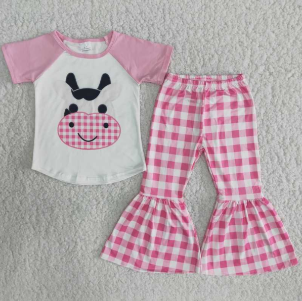 cow print pink plaid bell set