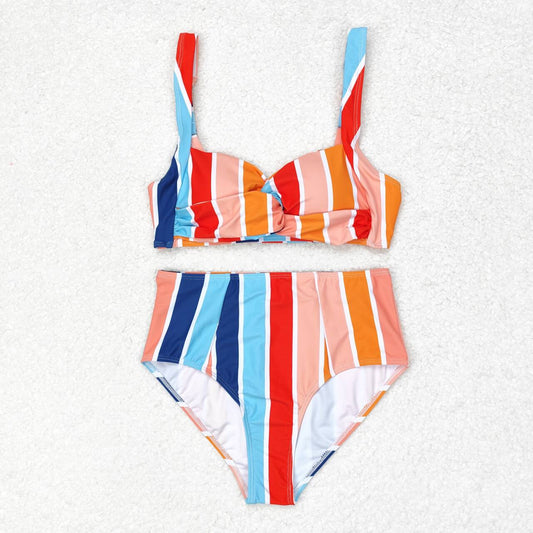 adult clothes colorful stripes woman Swimsuit