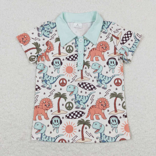 beach side dinosaur polo t-shirt boy's summer top