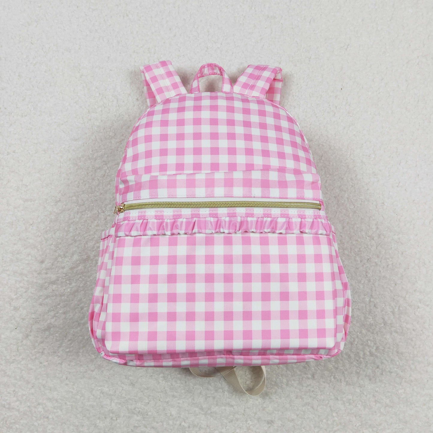 pink plaid kids backpack school bag