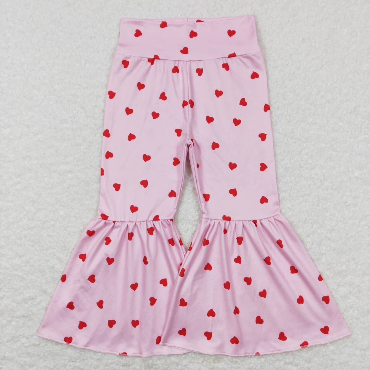 girl valentine pink heart print bell bottom flare pants