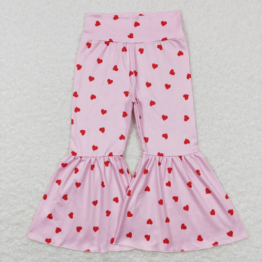 girl valentine pink heart print bell bottom flare pants