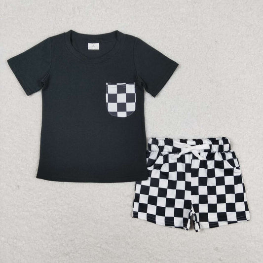 black white checkered shorts set boy