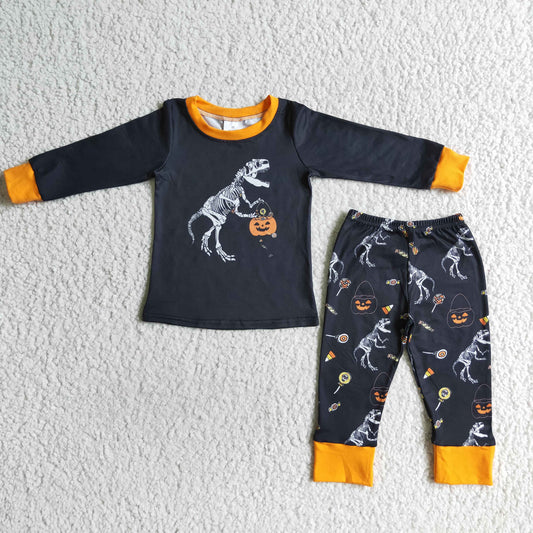 boy halloween dinosaur pajama set black