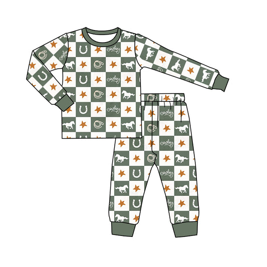 pre order fall checkered cowboy long sleeve boys pajamas