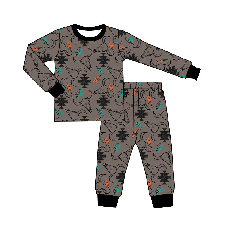 pre order fall cow skull and aztec western boys pajamas