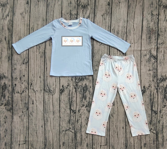 pre order  blue santa print boy pants set (will do embroidery)