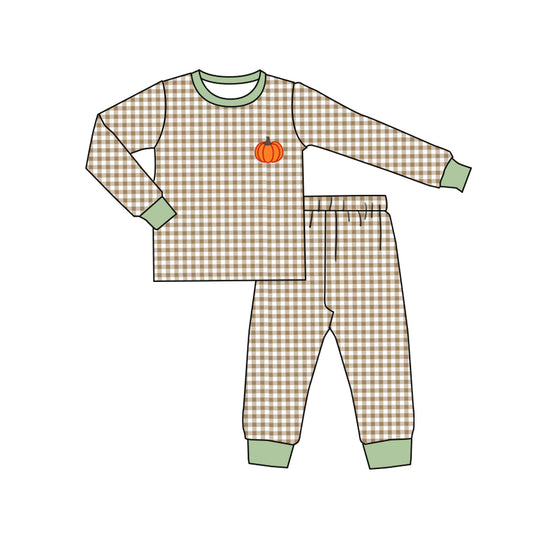 pre order  gingham pajama with pumpkin pattern