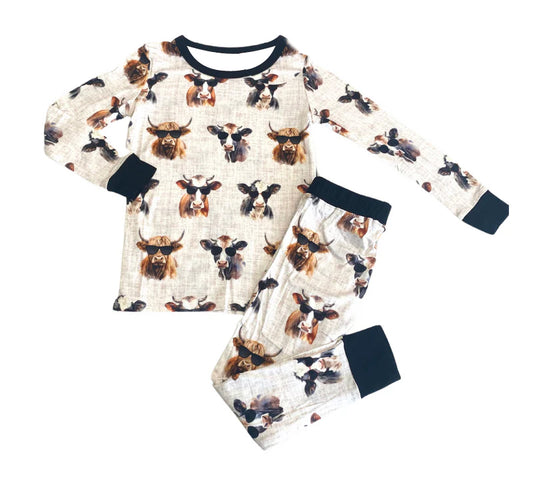 pre order long sleeve cow print boys pajama